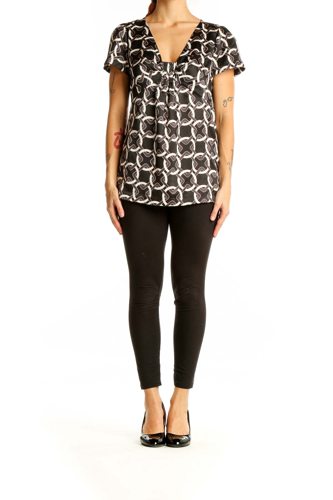 Black White Geometric Print Blouse