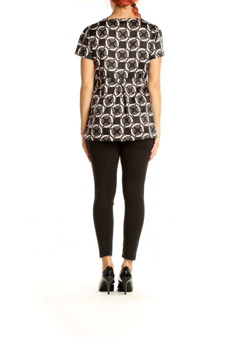 Black White Geometric Print Blouse