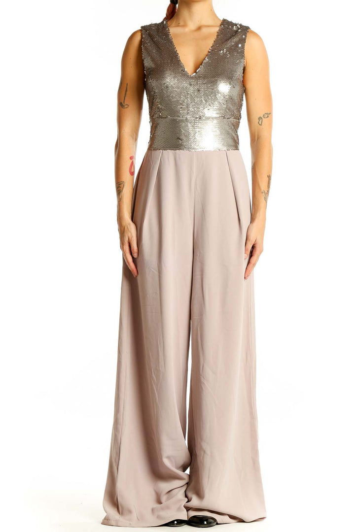 Silver Pink V Neck Jumpsuit