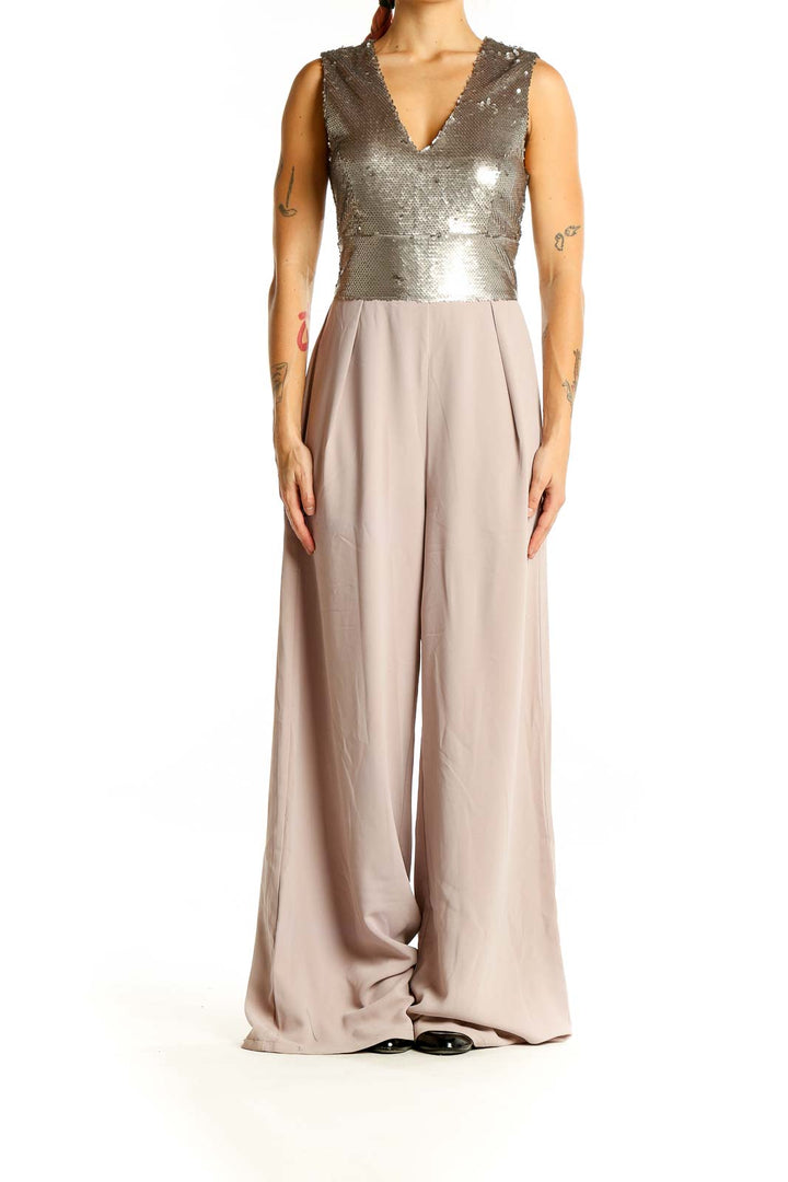 Silver Pink V Neck Jumpsuit