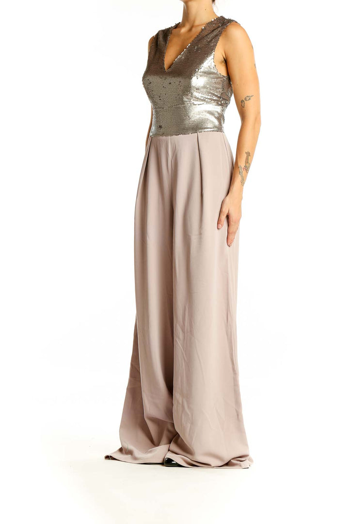 Silver Pink V Neck Jumpsuit