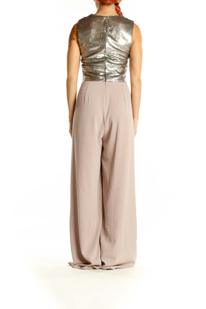 Silver Pink V Neck Jumpsuit