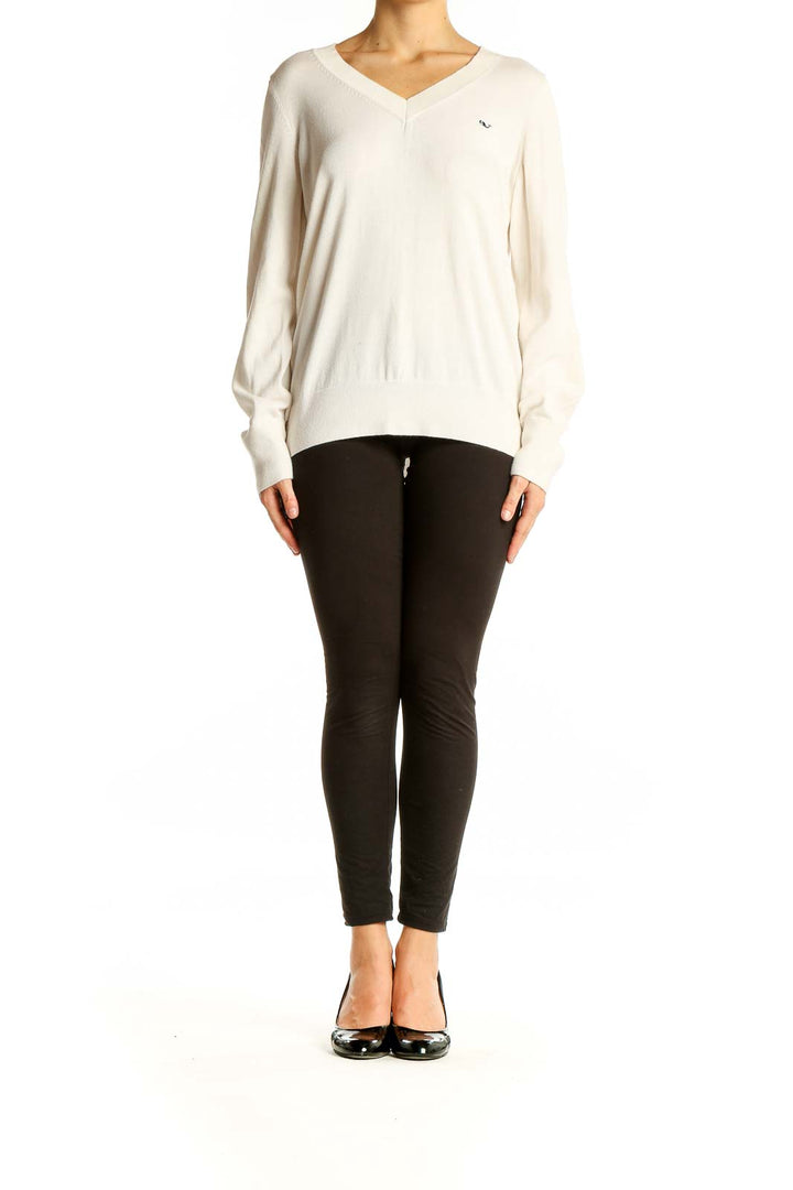 White Long Sleeve Knit Sweater