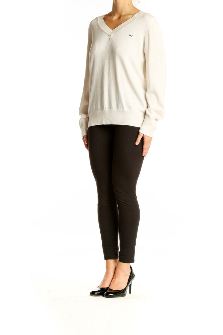 White Long Sleeve Knit Sweater