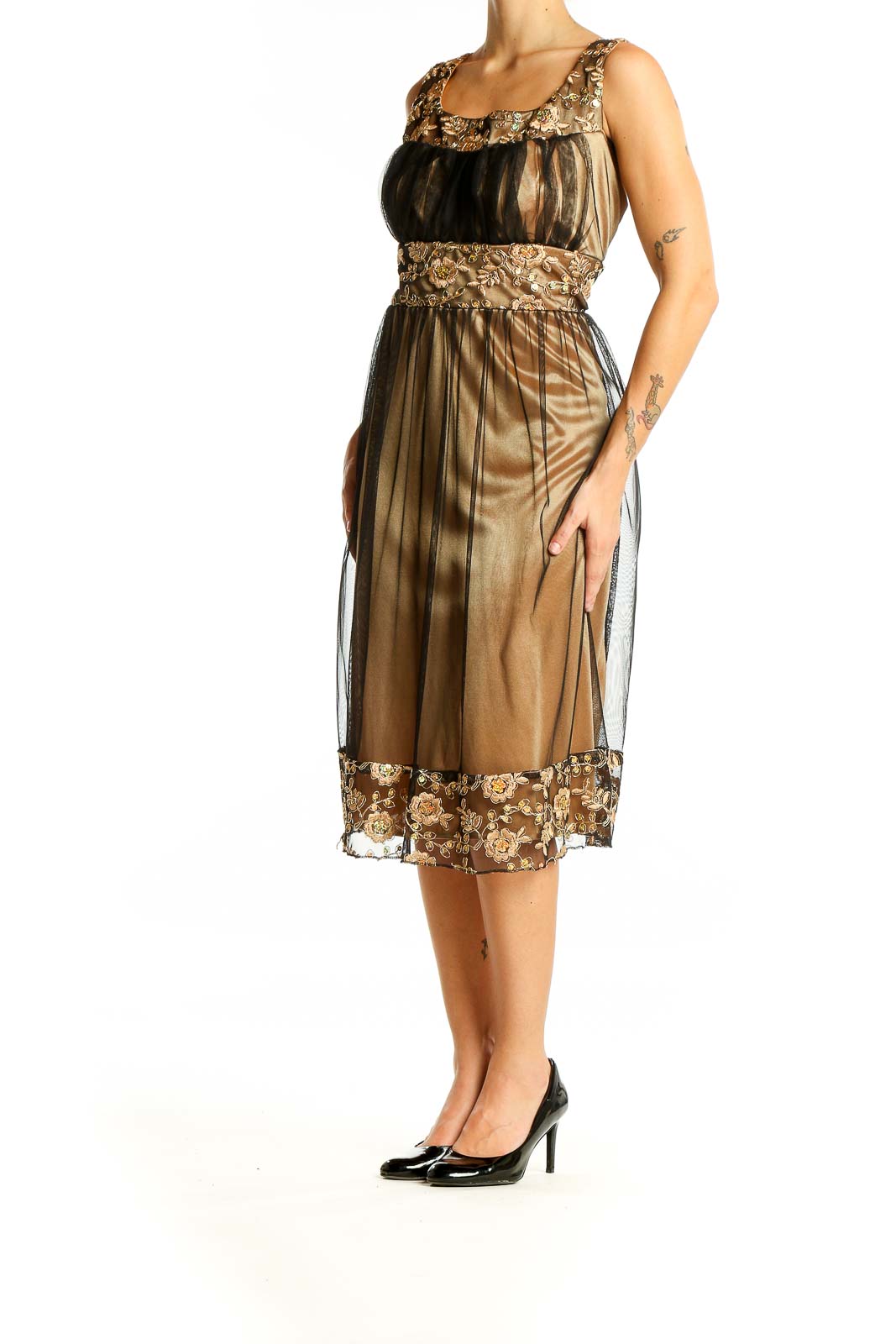 Gold Black Elegant Evening Dress