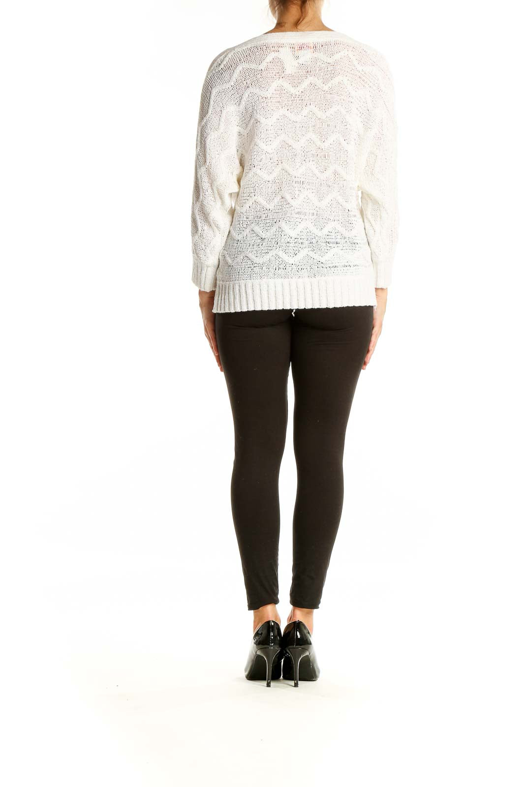 White Chevron Pattern Knit Sweater