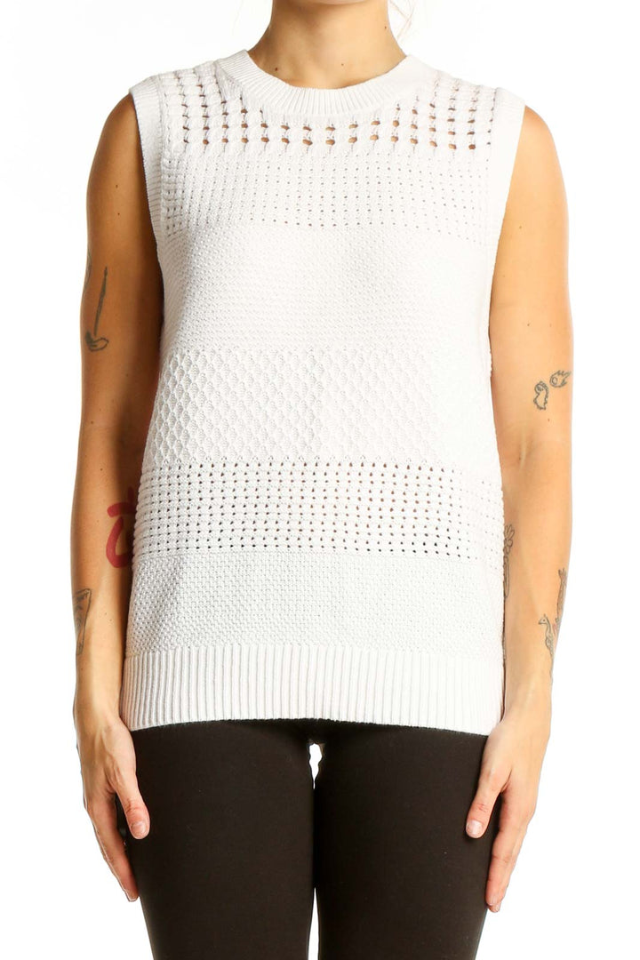 White Mesh Style Knit Top