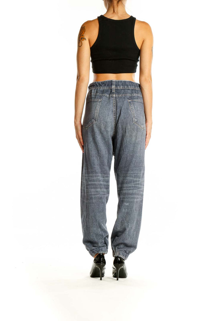 Back view of Rag & Bone blue relaxed fit denim jogger pants