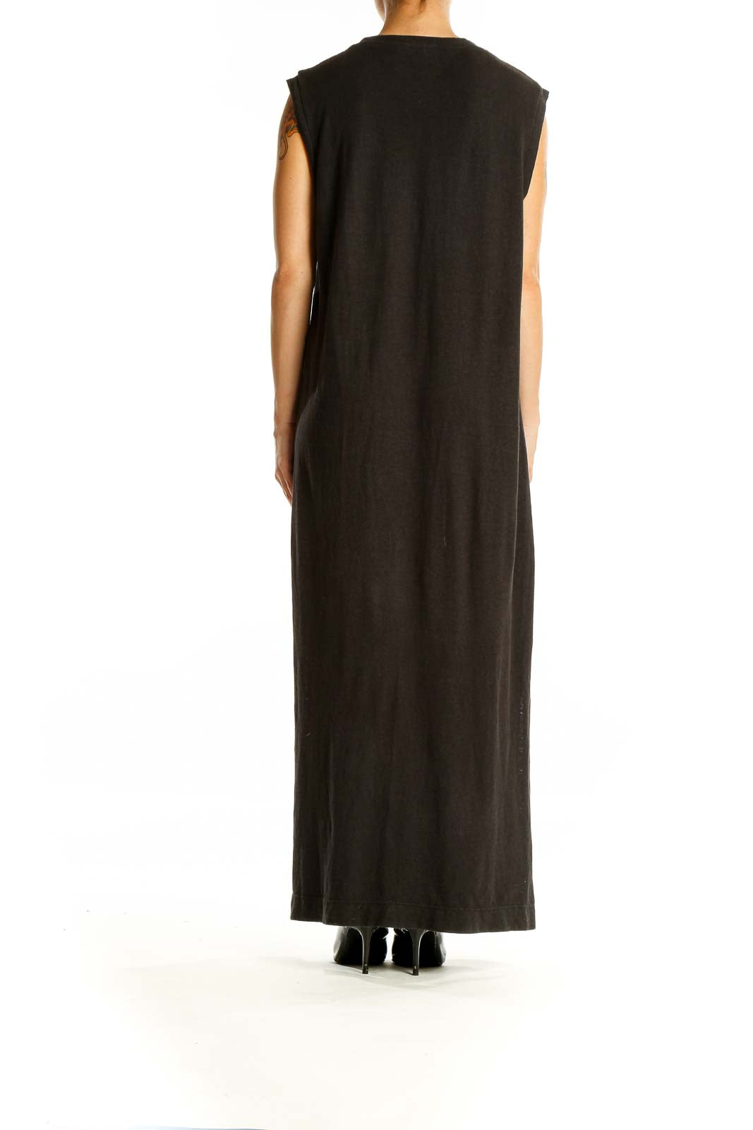 Back view of JungMaven black hemp and organic cotton maxi dress