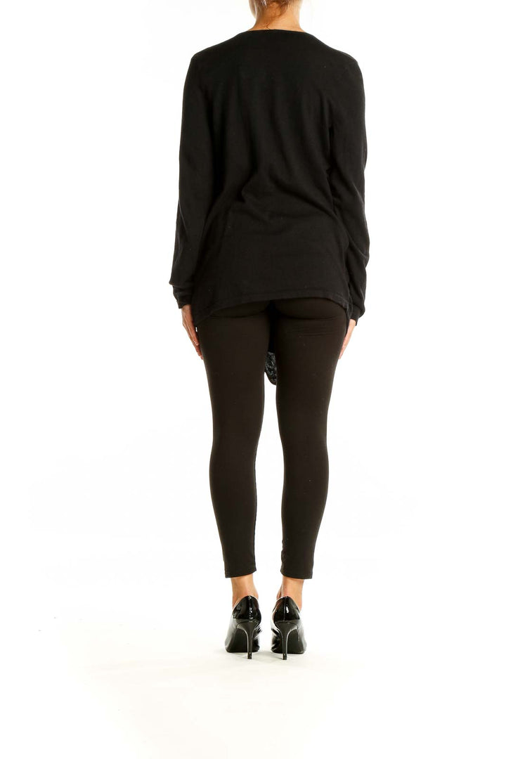 Back view of INC black asymmetrical wrap knit sweater