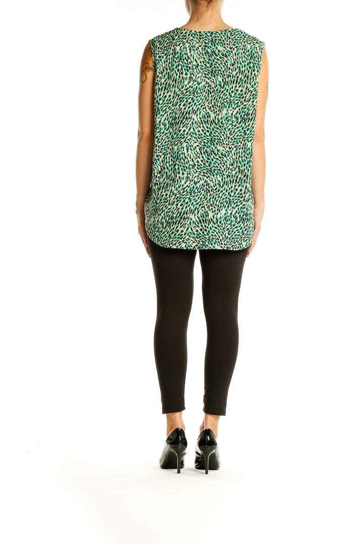 Back view of Jones New York green animal print sleeveless blouse