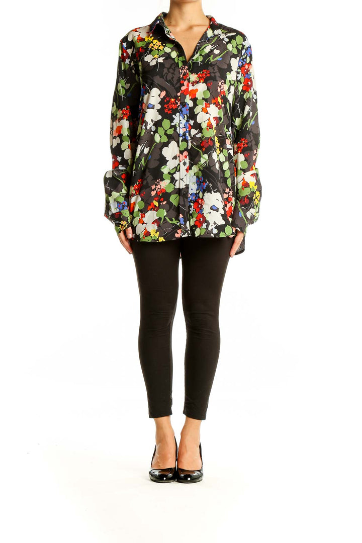 Front view of Banana Republic multicolor floral print button-up blouse