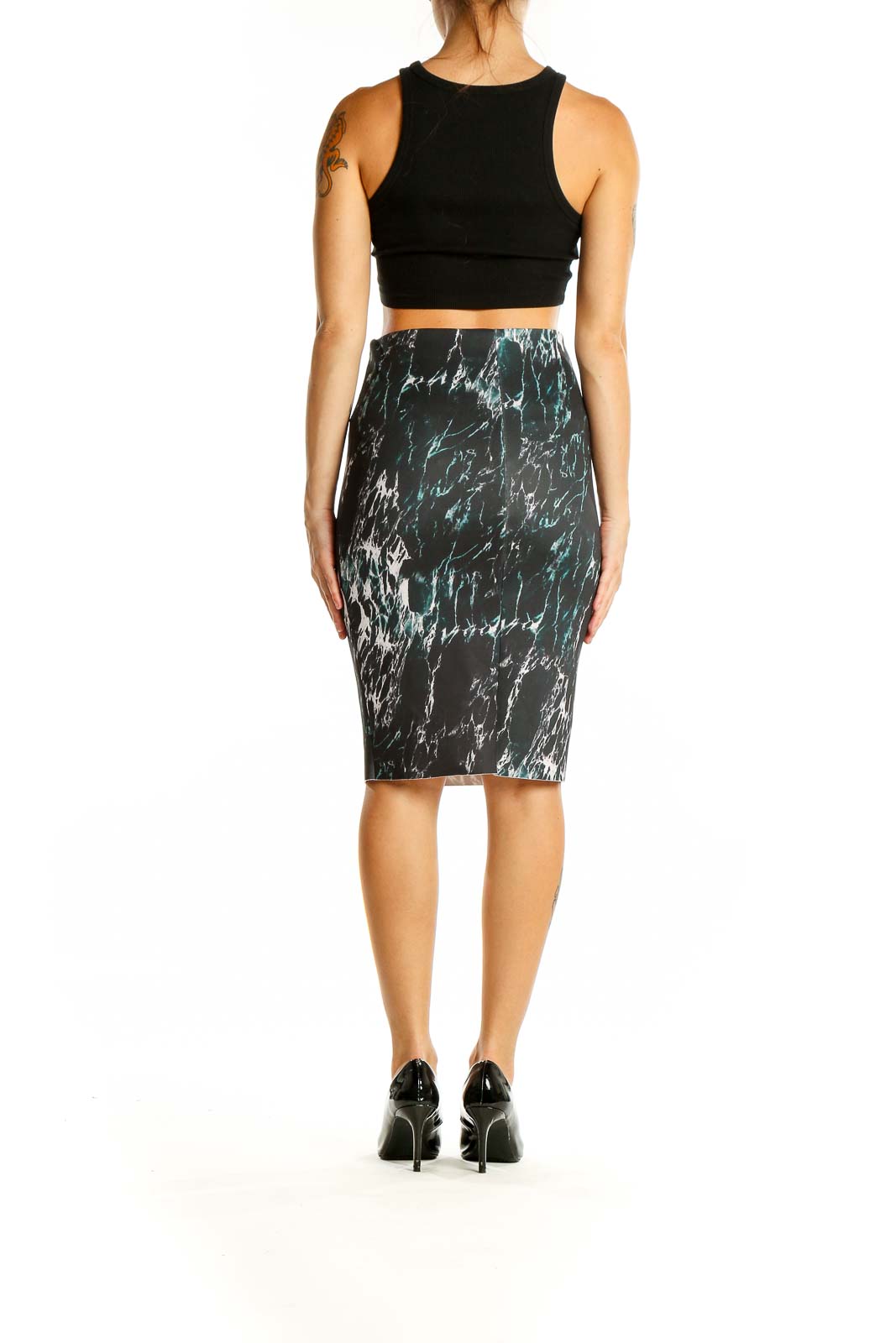 Black Green Marble Print Skirt