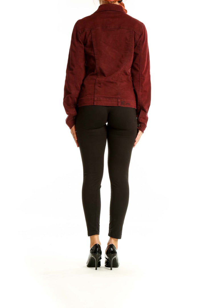 Back view of burgundy denim jacket from KUT from the Kloth