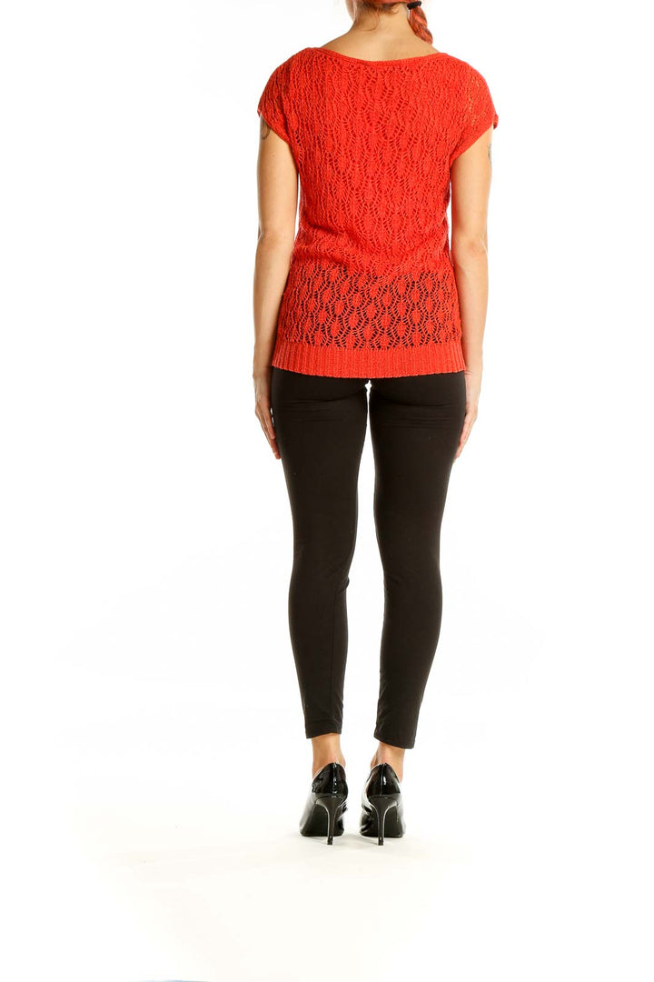 Back view of Evan Picone red lace knit short sleeve top