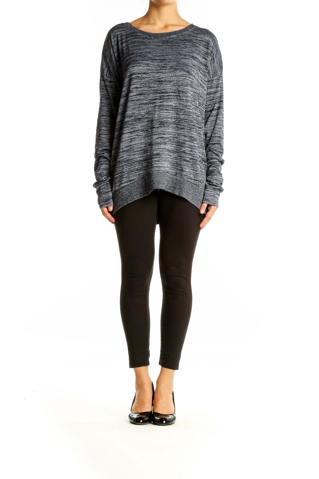 Front view of gray marled oversized knit sweater from Gap