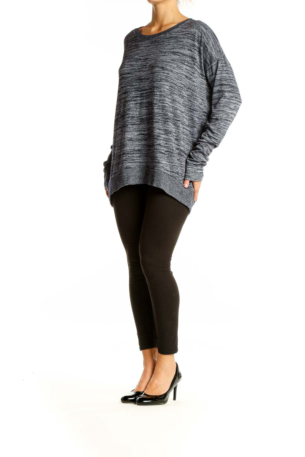 Front view of gray marled oversized knit sweater from Gap