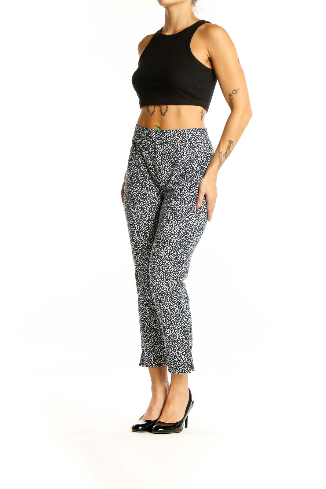 Black and White Leopard Print Cropped Pants