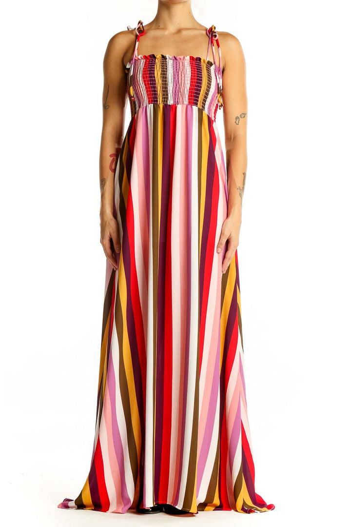 Red Pink Multicolor Striped Maxi Dress