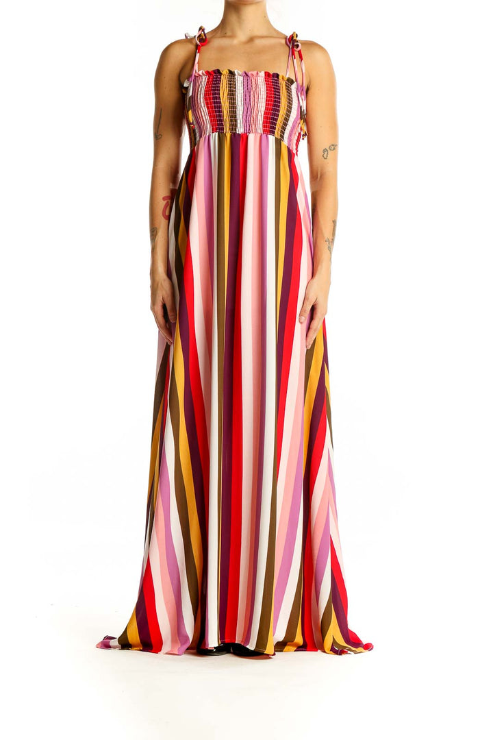 Red Pink Multicolor Striped Maxi Dress