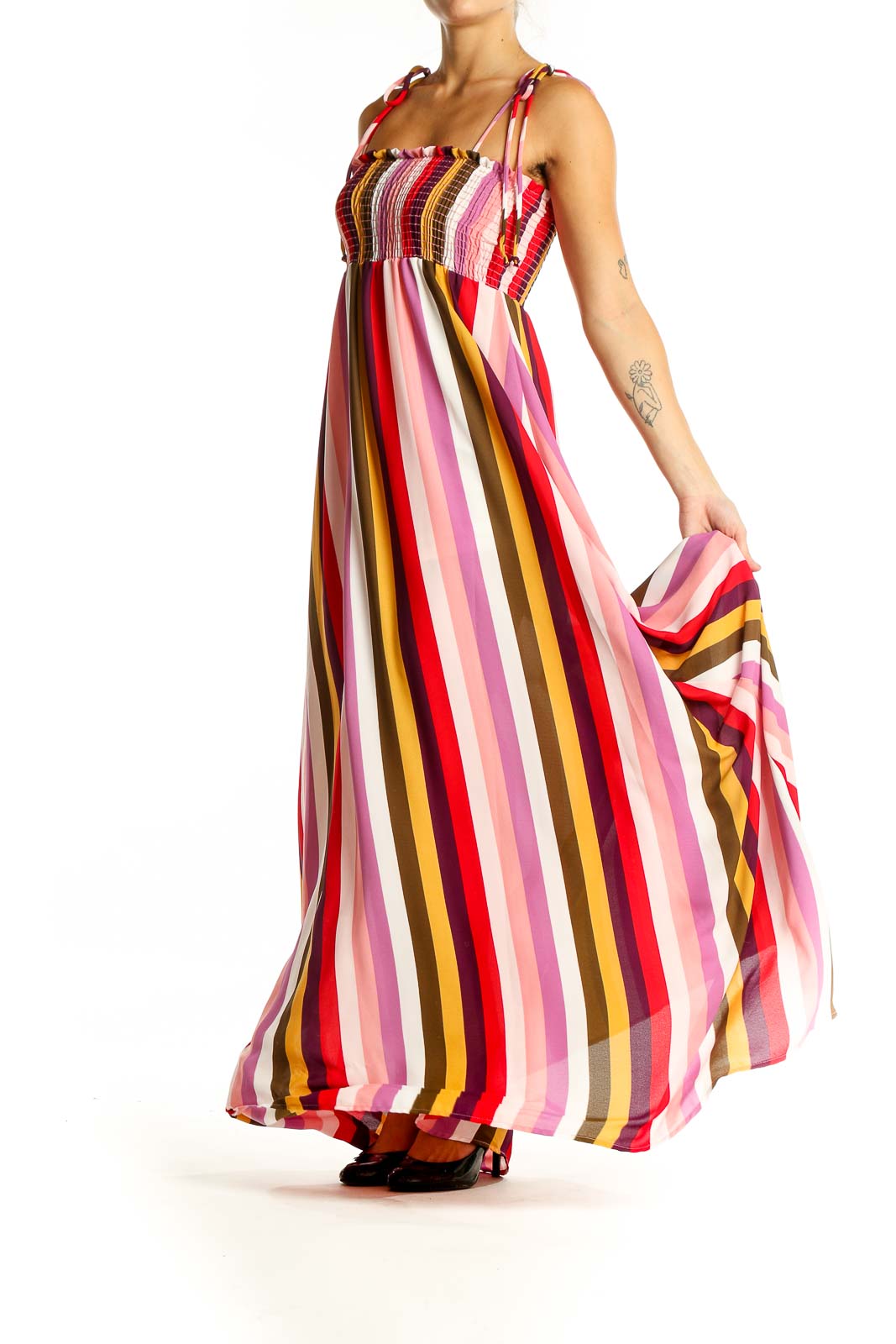 Red Pink Multicolor Striped Maxi Dress