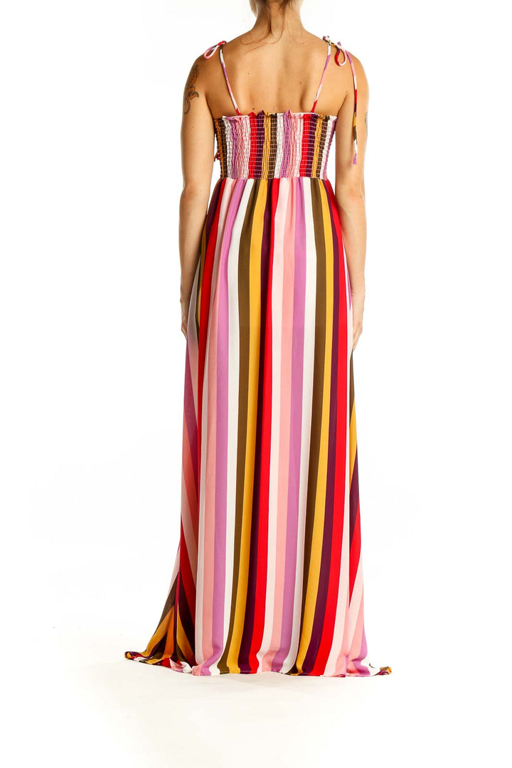 Red Pink Multicolor Striped Maxi Dress