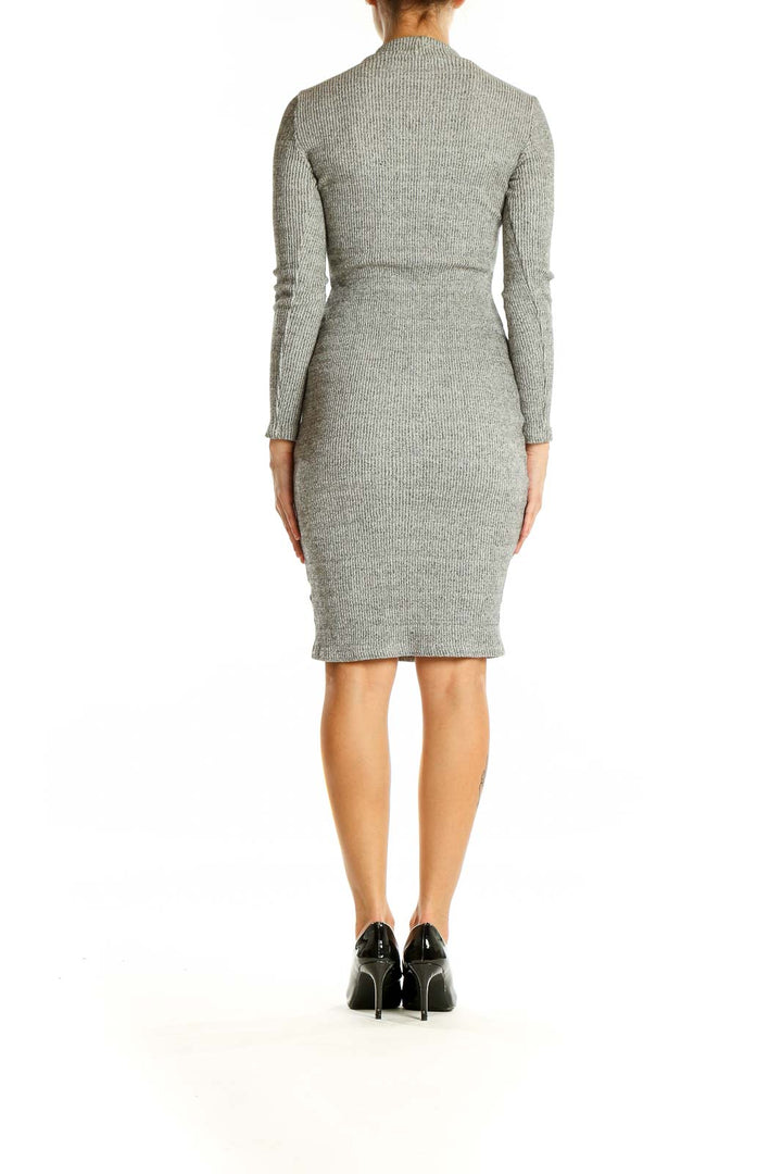 Back view of Lulu's gray ribbed bodycon midi dress