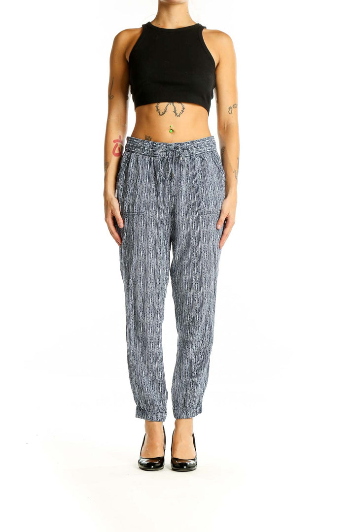 Front view of Gap gray striped viscose jogger pants