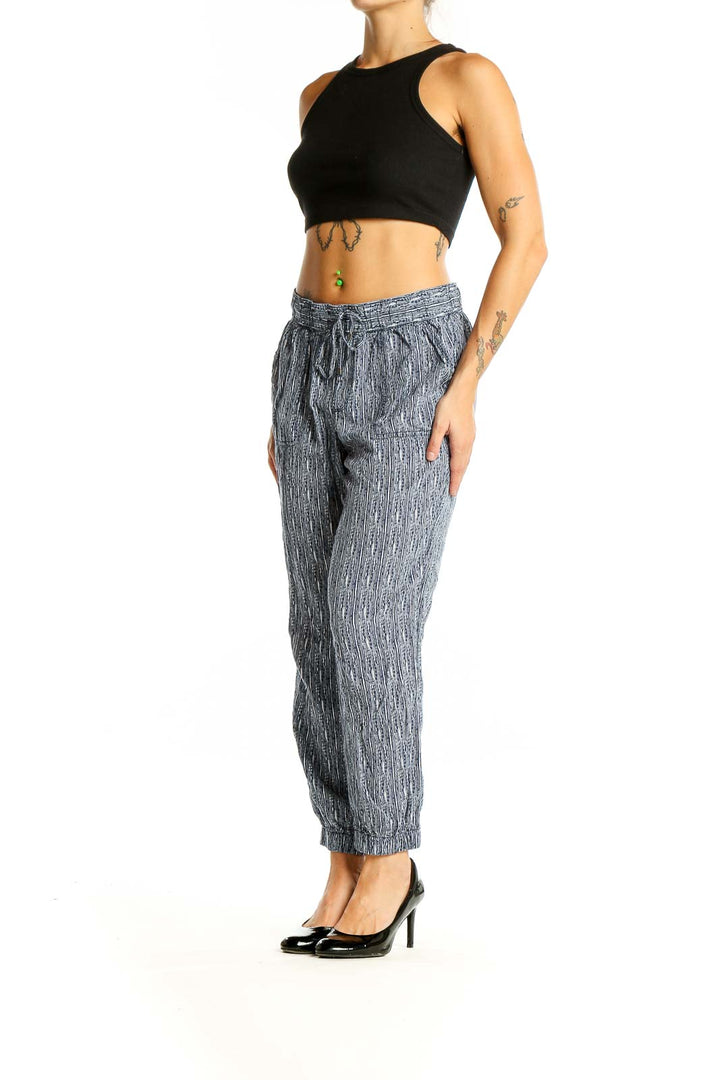 Front view of Gap gray striped viscose jogger pants