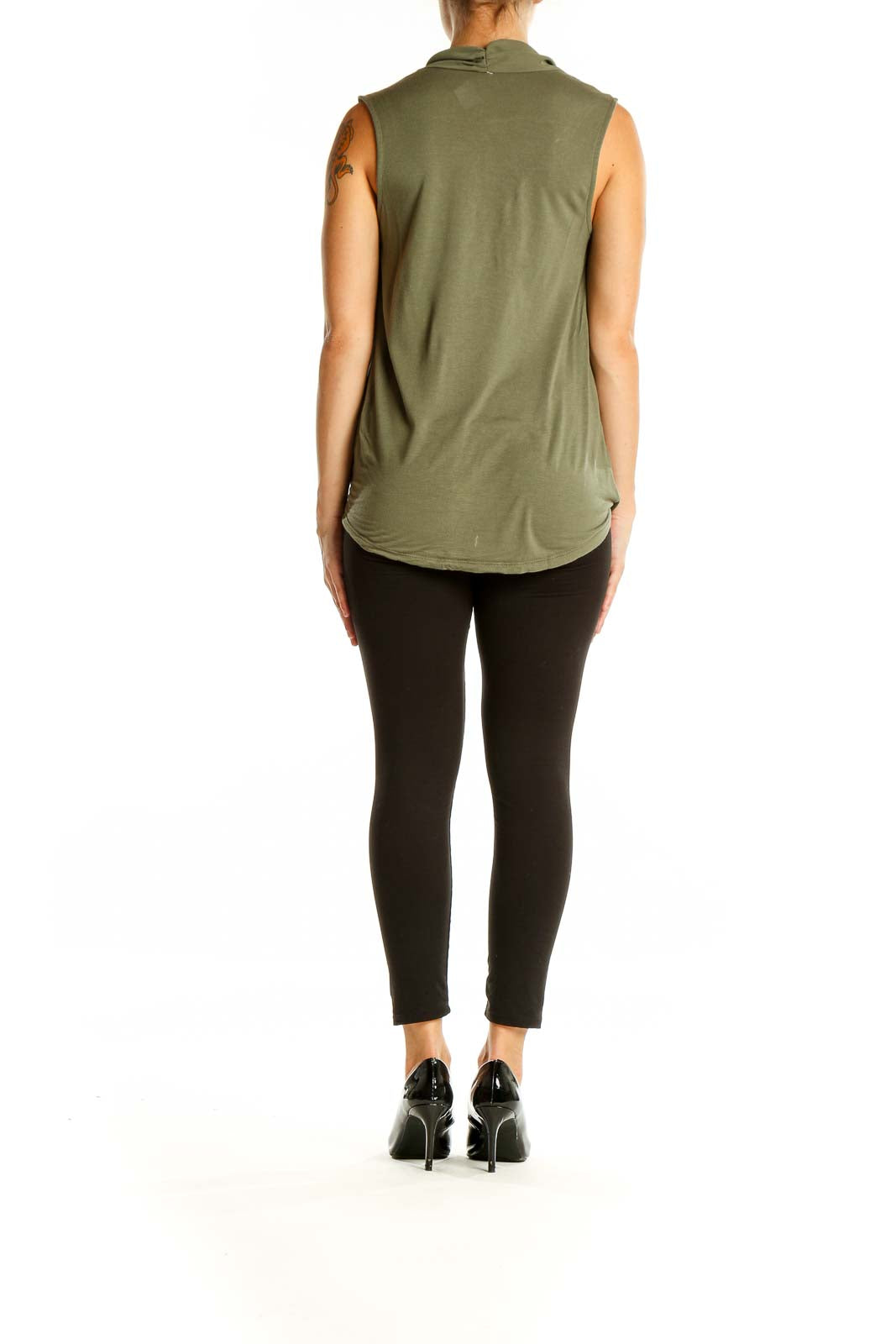 Back view of olive sleeveless wrap blouse from LOFT Outlet