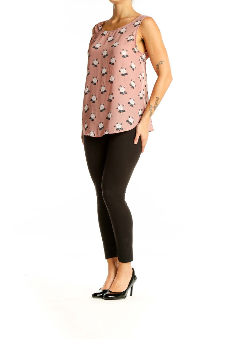 Front view of pink floral print sleeveless blouse from LOFT Outlet