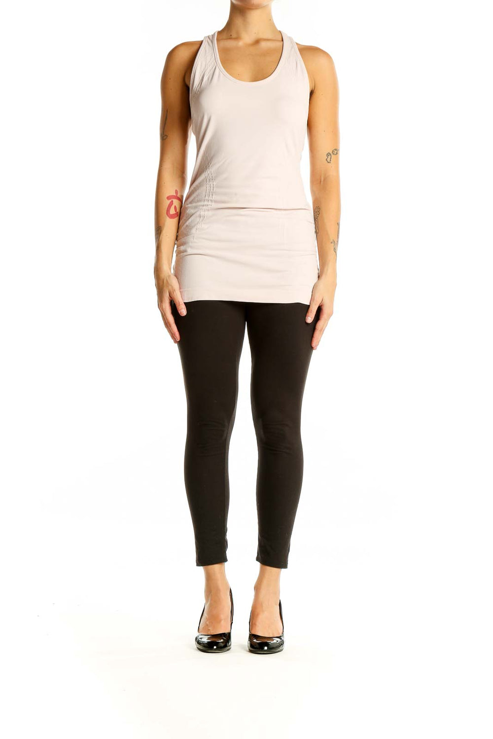 Front view of Athleta pale pink racerback athletic tank top