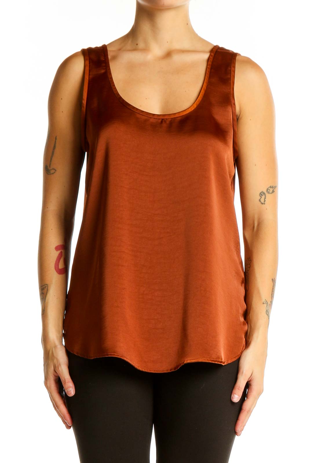 Front view of rust-colored Banana Republic sleeveless tank top