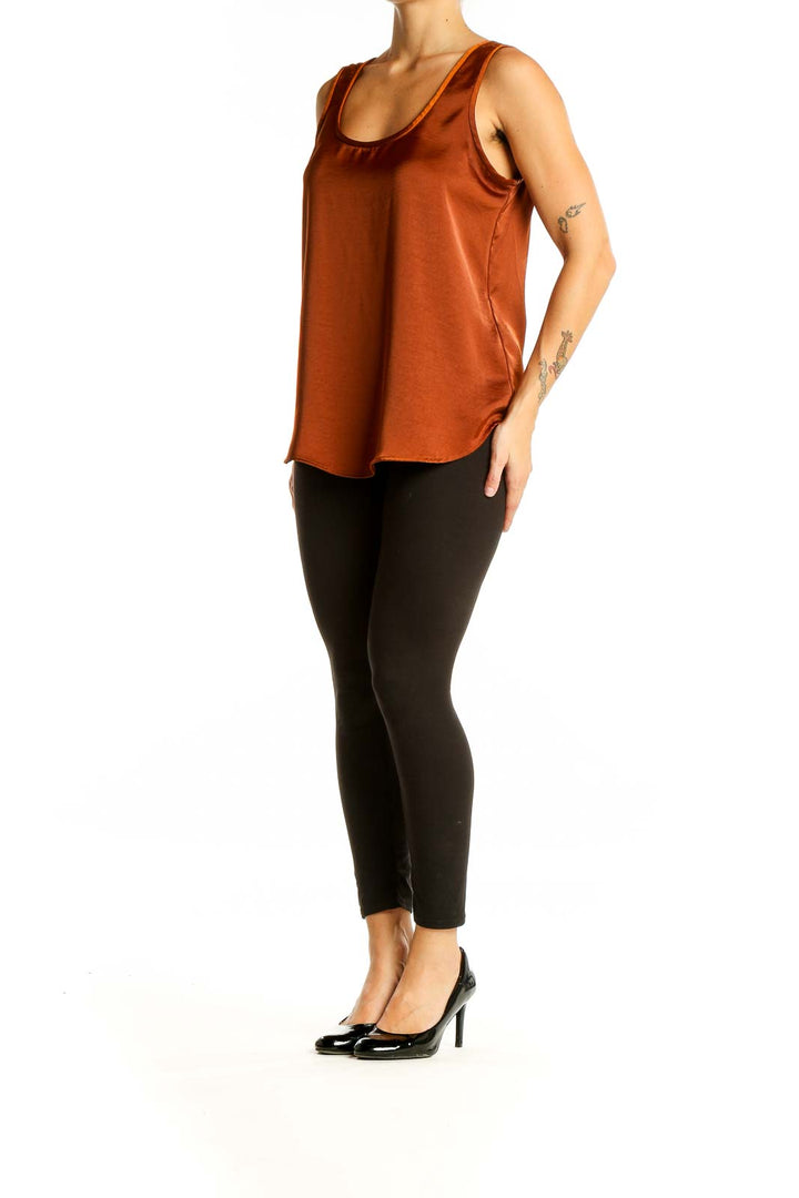 Front view of rust-colored Banana Republic sleeveless tank top