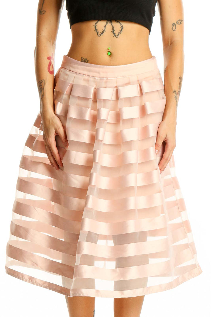 Pink Striped A Line Skirt