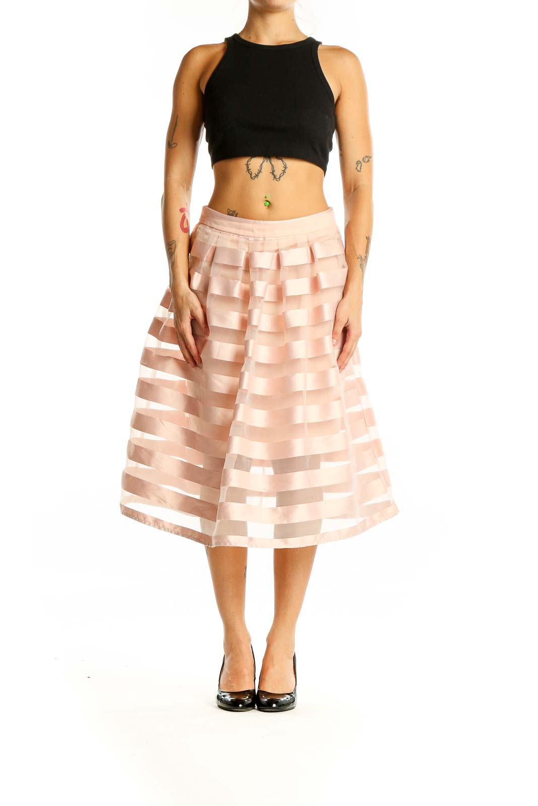 Pink Striped A Line Skirt