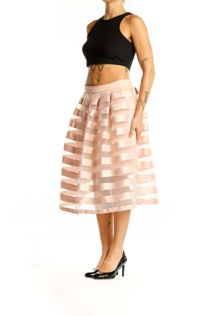 Pink Striped A Line Skirt