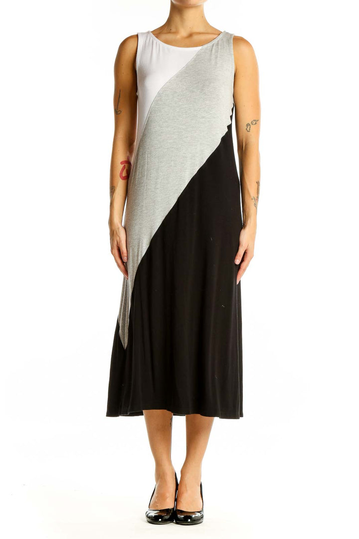 Black Gray Colorblock Wide Strap Dress