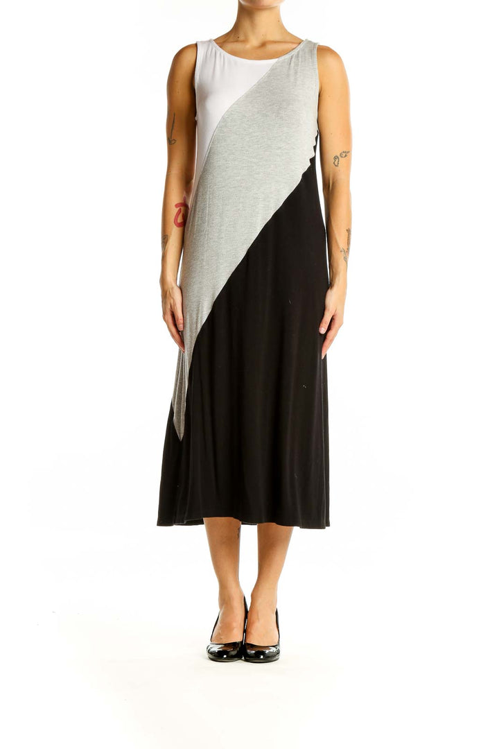 Black Gray Colorblock Wide Strap Dress