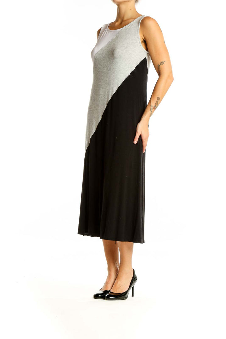 Black Gray Colorblock Wide Strap Dress