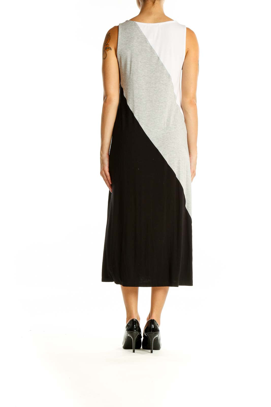 Black Gray Colorblock Wide Strap Dress