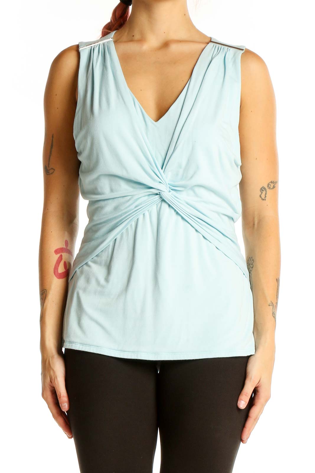 Blue Wrap V Neck Top