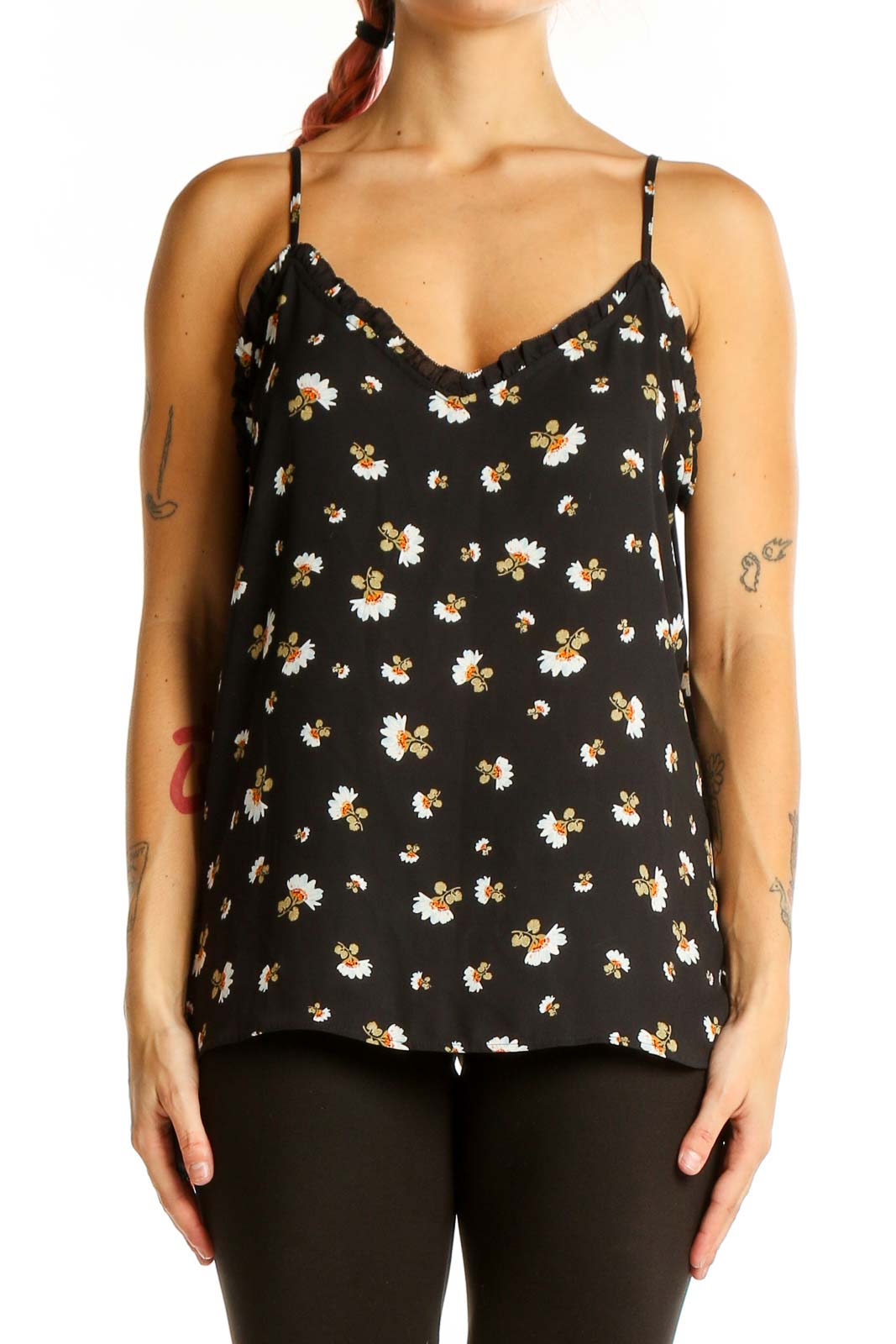 Black White Floral Tank Top