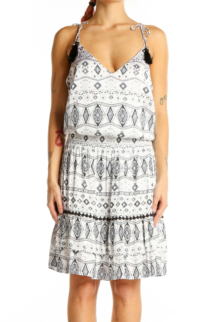 White Black Geometric Print Day Dress