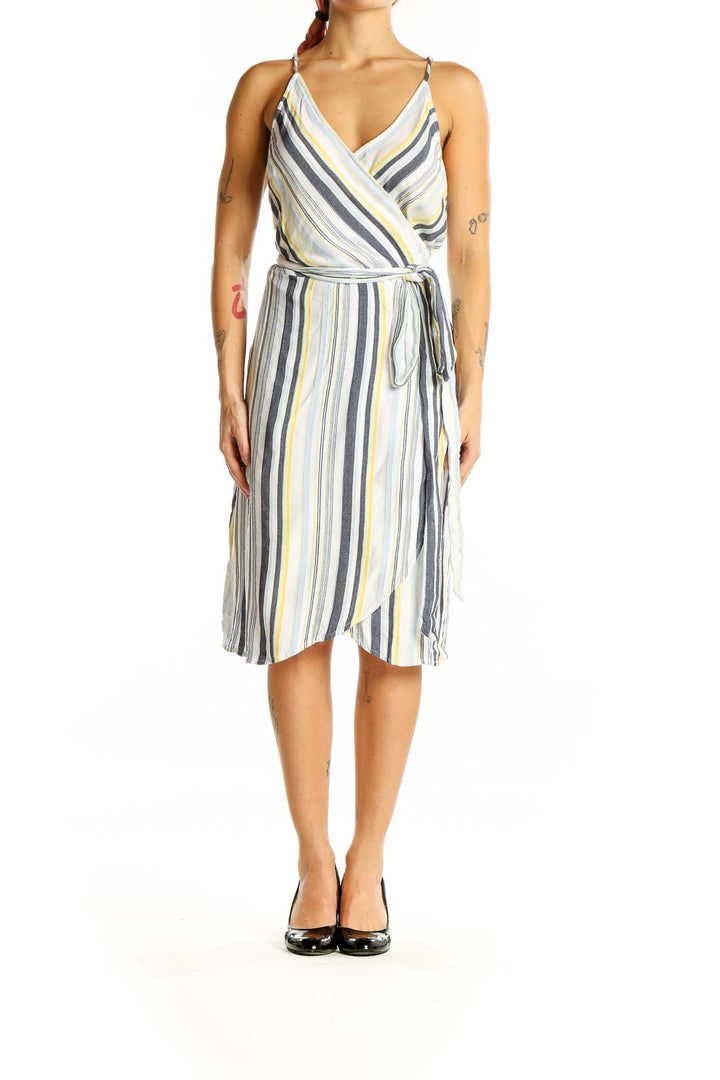 White Gray Yellow Wrap Day Dress