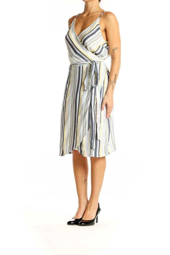 White Gray Yellow Wrap Day Dress