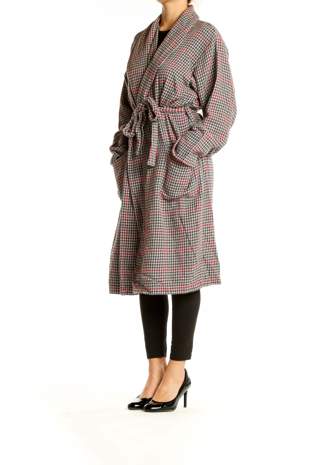 Red Gray Wrap Coat