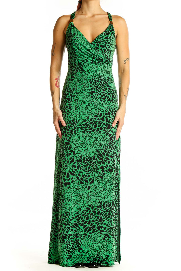 Green Black Cheetah Print Maxi Dress