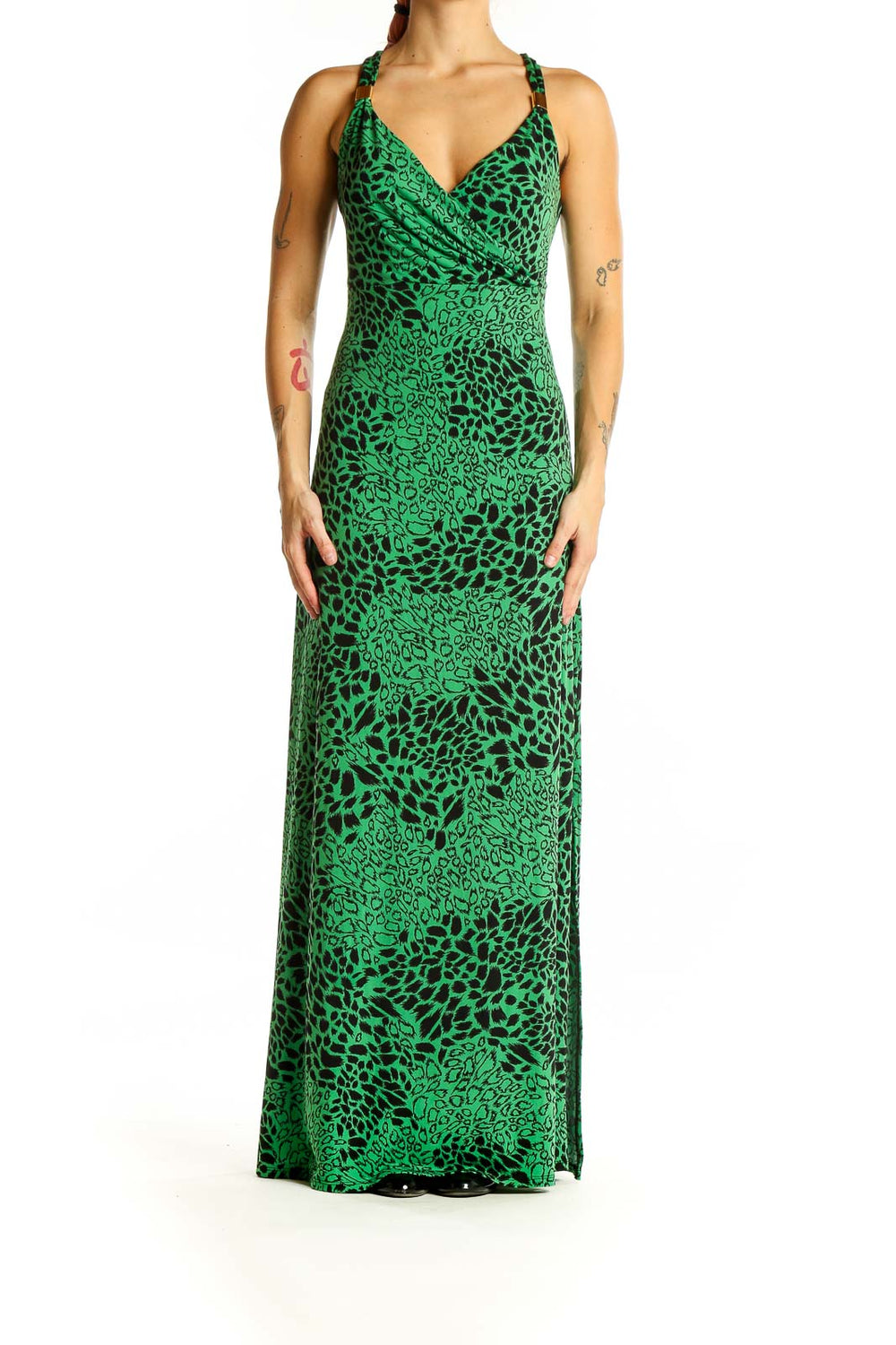 Green Black Cheetah Print Maxi Dress