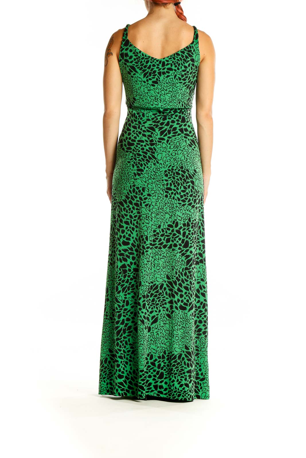 Green Black Cheetah Print Maxi Dress